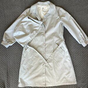 Women’s Vintage Belted Trench Coat, London Fog, Size 14, Greige With Hood